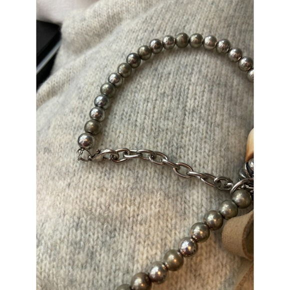 Artisan Pendant Necklace Silver Tone Beaded Chunky Artsy Brown Resin Statement - Picture 8 of 14